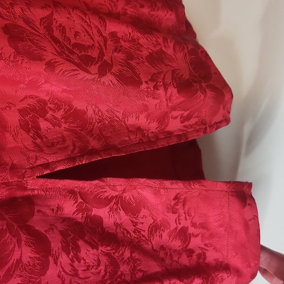 Vtg STYLEWORKS Red Floral Silk Japanese Inspired Keyhole Waist Tie Midi Dress - Picture 5 of 14